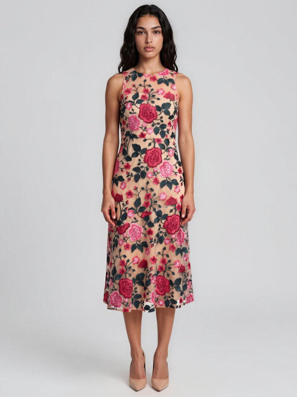 Sam Edelman Woman's Pink Rose Embroidered Sleeveless Dress Size 10